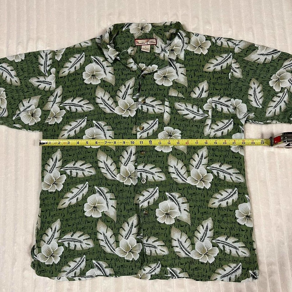 Paradise Blue Flower Floral Green Hawaiian Button Up Shirt Large - Picture 3 of 6